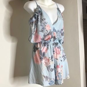 Pink Blue Floral Cut Out Off Shoulder Romper S/M